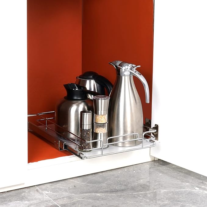 VEVOR 12.5"Wx16.5"Dx3.5"H Pull Out Cabinet Organizer, Heavy Duty Slide Out Pantry Shelves, Chrome-Plated Steel Roll Out Drawers Storage, for Home, Under Sink, 14"Wx17.5"Dx7"H Install Size for Cabinet-NeatNest