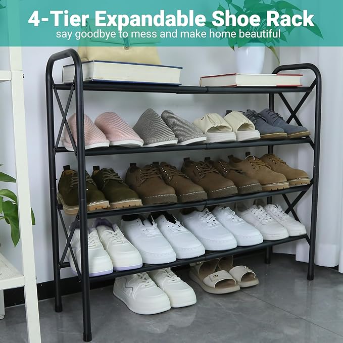 4 Tier Shoe Rack, Adjustable Shoe Organizer for Closet,Shoe Rack for Front Door Entrance, Free Standing Shoe Holders, Easy to Assemble-NeatNest