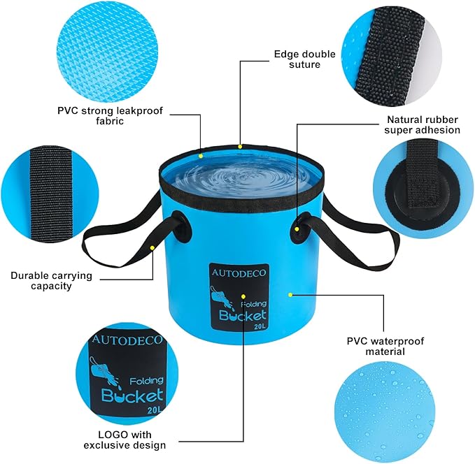 AUTODECO 5 Gallon Collapsible Bucket Water Container Portable Wash Basin for Fishing Camping Car Washing Hiking 20L-NeatNest