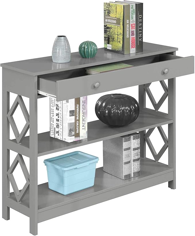 Convenience Concepts Diamond 1 Drawer Console Table, Gray-NeatNest