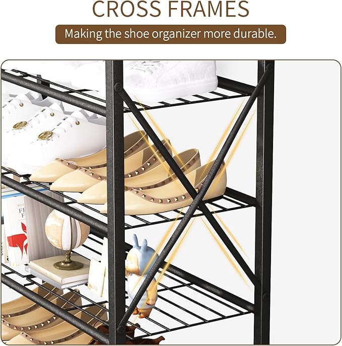 6 Tiers Metal Shoe Rack，Large Capacity Shoe Rack Holds 24 Pairs of Shoes, Durable and Stable, Adjustable Metal Shelf Stackable Shoe Shelf for Entryway, Hallway, Living Room, Closet-NeatNest