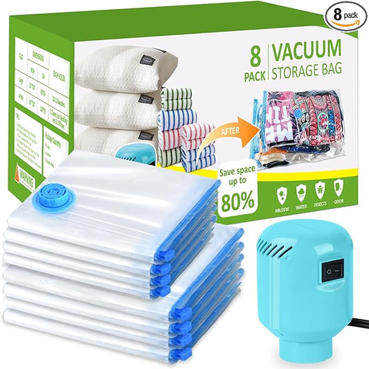 Vacuum Storage Bags with Electric Pump, 8 Pack (4 Jumbo 4 Large Vacuum Seal Bags for Clothing) Storage Bags Vacuum Sealed Bags for Travel, Luggage, Bedding, Blankets-NeatNest