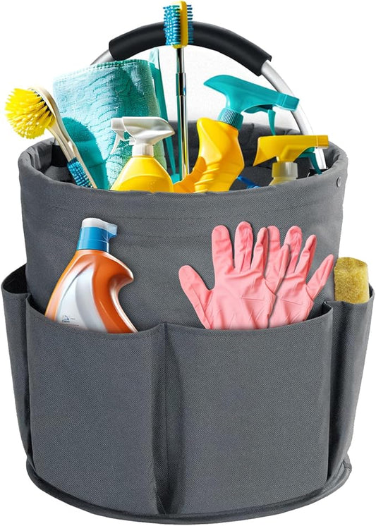Cleaning Caddy with Handle, Cleaning Products Organiser, 17L Foldable Storage Basket, Cleaning Caddy Organiser, Portable Multi Cleaning Bucket Bag for Home, Garden (Dark Grey)-NeatNest
