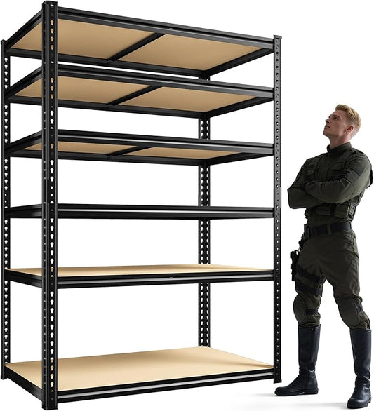 84" H Garage Shelving, 6 Tier Storage Shelves Load 3000 lbs, Adjustable Garage Shelves, Metal Shelving Unit for Warehouse, Basement, Pantry, 40" Wx 16" D x 84" H, Black-NeatNest
