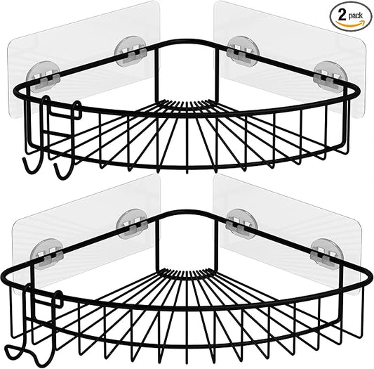 Shower Shelf for Inside Shower, Corner Shower Shelf, Shower Corner Caddy, Adhesive Shower Caddy, Shower Wall Caddy, Stainless Steel Shower Caddy Suction No Drill Bathroom Storage 2 Pack Black