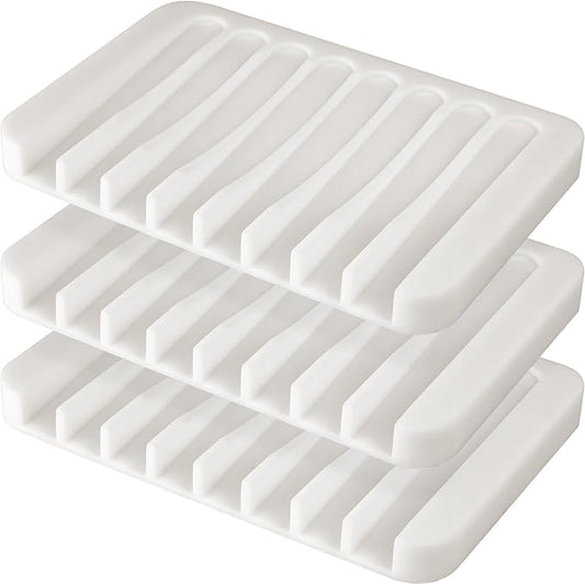Anwenk Soap Dish Soap Holder Tray Saver Drainer for Shower Bathroom,Silicone Soap Dish Waterfall & Anti-Slip Design, White, 3 Pack-NeatNest