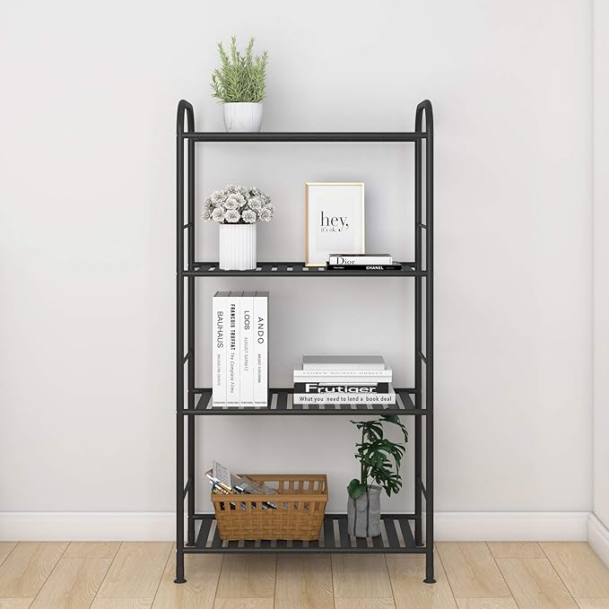 JSB 4-Tier Adjustable Shelving Unit, Heavy Duty Storage Rack Organizer Metal Corner Shelf for Kitchen Living Room Laundry Pantry Bathroom (Black, 4 Tier)…-NeatNest