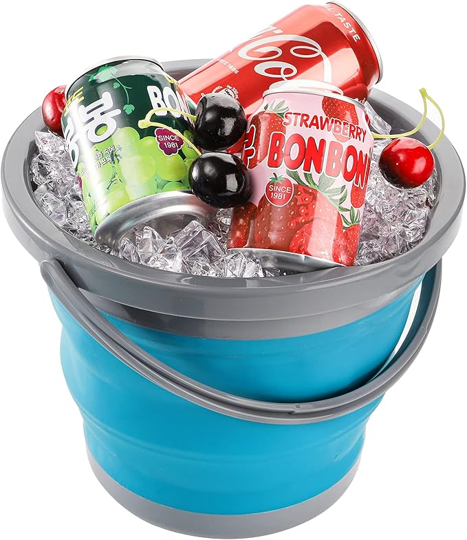 Bekith 2 Pack Collapsible Plastic Bucket with Locking Lid, 5L / 1.32 Gallon Foldable Round Tub Portable Fishing Water Pail for Hiking, Backpacking, Camping and Outdoor Survival (Blue, Gray)-NeatNest