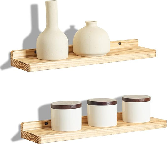 Freezing point Floating Shelves for Wall Set of 2 Natural Wood 16Inch Wall Shelf Decor Plant Display Collectibles Mounted Kitchen Bathroom Bedroom Corner Decorative Storage Stand Carbonized-NeatNest