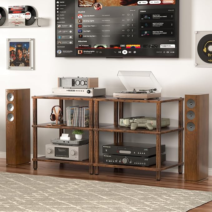 3-Tier AV Media Player Stand, brown Stereo Cabinet, Modern Stereo Cabine,Game Console Shelf,Wooden TV Stand,Multifunctional Entertainment Center, Suitable for Home, Conference Room, Game Studio-NeatNest