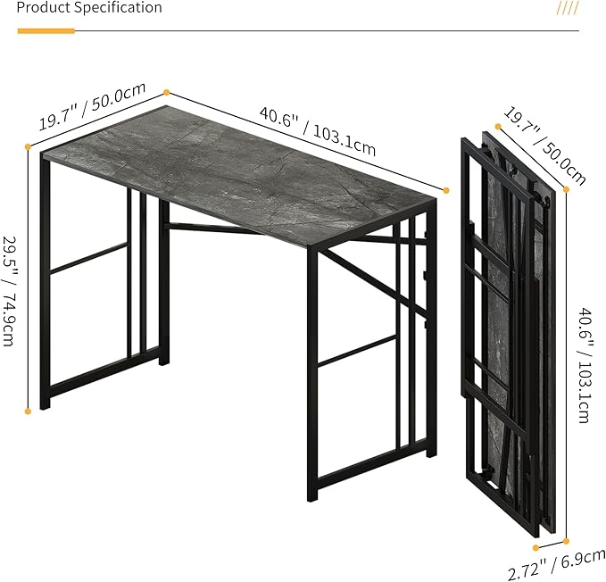 Folding Desk 40 inch Writing Gaming Computer Camping Desk, No Assembly Required Home Office Table, Grey-NeatNest