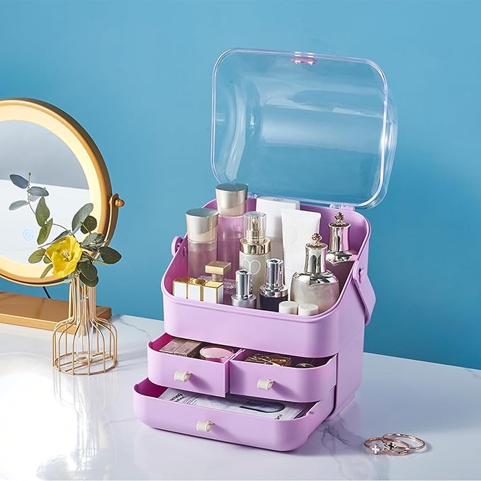 Large Makeup Organizer w Drawers Beauty Organizer Makeup Box Holder Vanity Organization Desk Countertop MakeUp Organizers Bathroom Counter Organizer Skincare Cosmetic Case Stand Dustproof Lid Gift-NeatNest