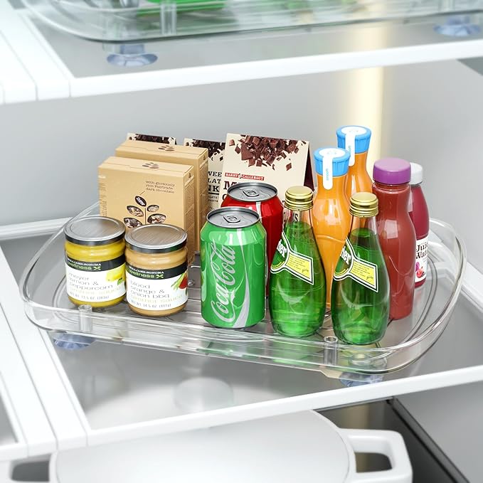 HIYOHIYO Clear Lazy Susan Organizer for Refrigerator Rectangular Fridge Turntable Organizers and Storage Pull Out & 360°Rotating for Cabinet, Pantry, Kitchen, Table, Bathroom (1-Pack 13.7"x10.2")