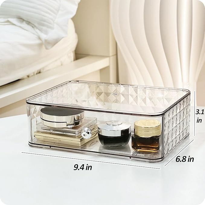 Stackable Clear Makeup Organizer Cosmetic Storage Box, Makeup Display Cases Skincare Organizer, Plastic Makeup Holder for Vanity, Bathroom, Cabinet, Desk Countertop (B)