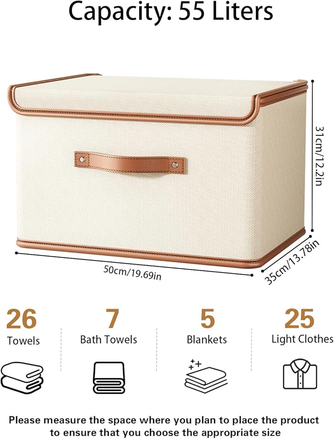 Tuza 2 Pack Storage Bins with Lids, Collapsible Closet Organizer Container, Fabric Organizer Box with Handles, Decorative Storage Boxes with Lids for Organizing Clothes, Blanket, White, Extra Large-NeatNest