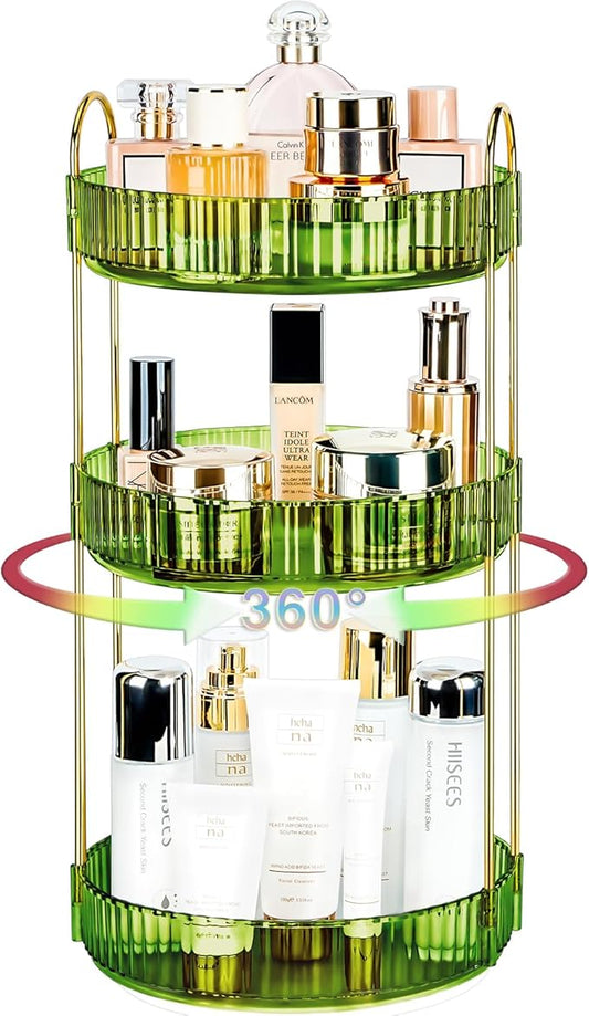 360 Rotating Makeup Organizer - Large Capacity Spinning Perfume & Cosmetic Skincare Holder for Vanity & Countertop (Gem Green, 3 Tier)-NeatNest
