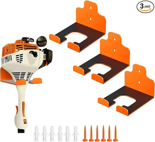 Garage Organizer Trimmer Rack, Garden Power Tool Hanger Weed Whackers Holder Wall Mounted for Grass Trimmer, Hedge Trimmer, Garage Trimmer, Garden Tools,3 Pack(Orange)-NeatNest