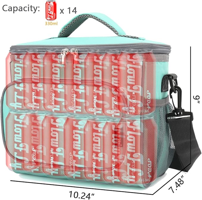 FlowFly Insulated Reusable Lunch Bag Adult Large Lunch Box for Women and Men with Adjustable Shoulder Strap,Front Zipper Pocket and Dual Large Mesh Side Pockets,Jade-NeatNest