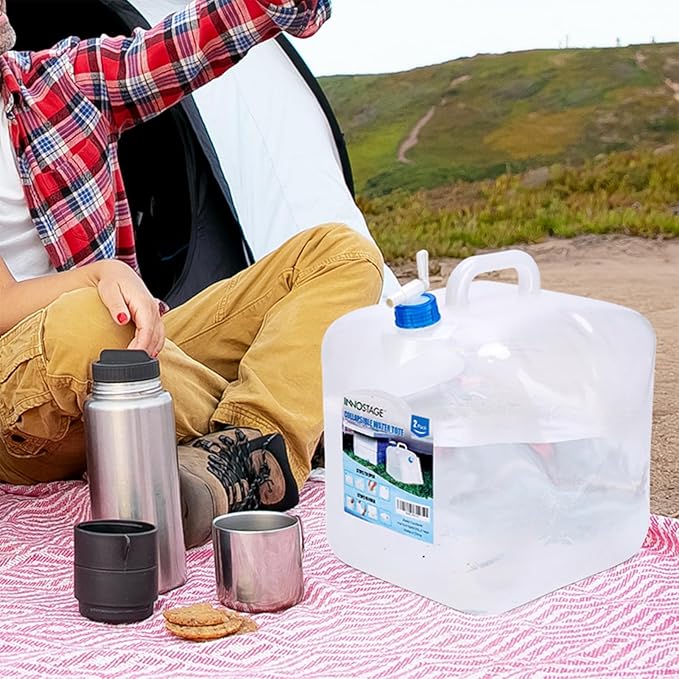 INNO STAGE 4 PACK Collapsible Water Container 5.3 Gallon with Spigot, Camping Water Storage Carrier Jug for Outdoors Hiking, Foldable Portable Water Canteen
