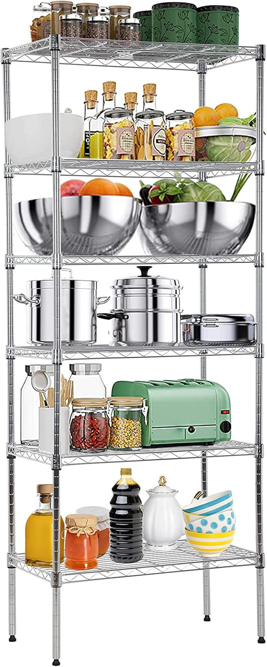 6-Tier Metal Wire Shelving Unit Snack Shelf Height Adjustable Storage Rack NSF Certified Storage Shelves 900 Lbs Capacity Standing Utility Shelf for Laundry Kitchen Pantry Garage Organization