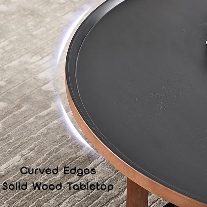 LukeAlon Modern Round Coffee Table Circle Wooden Table Top with Black Cross Legs Base, Rustic, Vintage, Living Room Easy Assembly, Black(31" D x 31" W x 13.5" H)