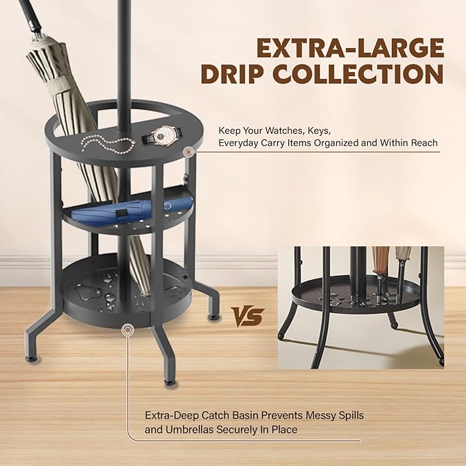 Coat Rack Freestanding, Coat Stand with Umbrella Holder, Metal Coat Tree with 12 Hooks, Coat Hanger Stand for Entryway, Coat Rack Stand for Bedroom, Living Room & Office-NeatNest