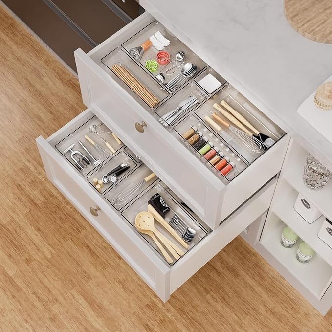 Drawer Organizer, Makeup Organizer, Desk Drawer Organizer, Acrylic Storage Bins for Makeup, Skincare, Jewelry, Office Supplies Used in Vanity, Kitchen, Bedroom, Bathroom, Office - 6pcs-NeatNest