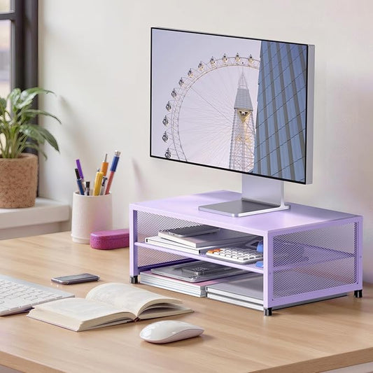 Computer Monitor Stand Riser, Desk Organizers and Accessories, Printer & Laptop Stand, Office Desk Accessories & Desktop Workspace Organizers for Office Supplies (Purple)-NeatNest