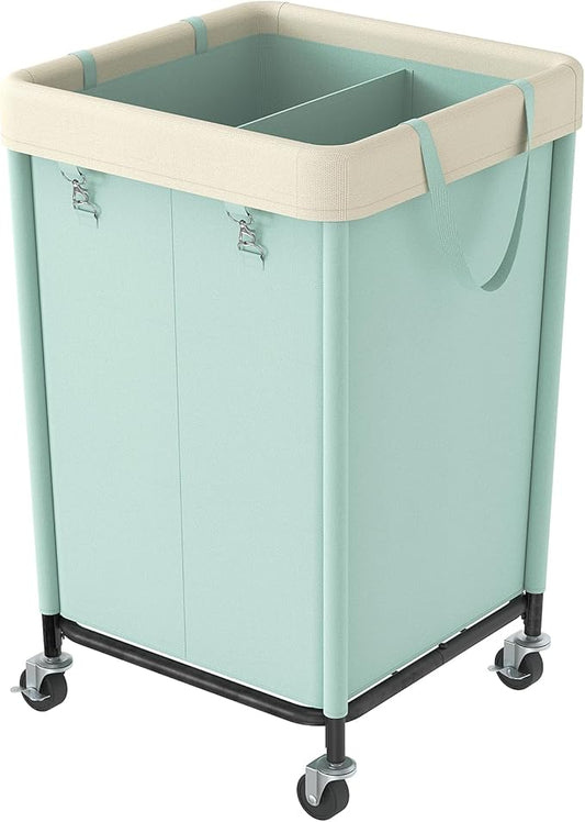 WOWLIVE 160L Rolling Laundry Hamper with Wheels, Heavy Duty Laundry Basket, Large Laundry Cart with Steel Frame and Removable Bag, Dirty Clothes Hamper for Home, Closet, Dorm, Bathroom, Mint Green