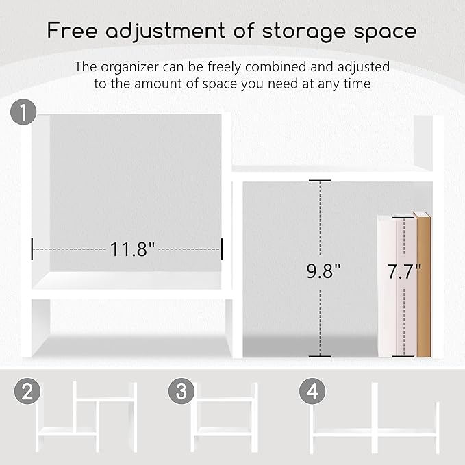 Jerry & Maggie Desktop Organizer Office Storage Rack Adjustable Wood Display Shelf Free Style Double H, Multi-Functional Mini Bookshelf for Desk Natural Stand (White)-NeatNest