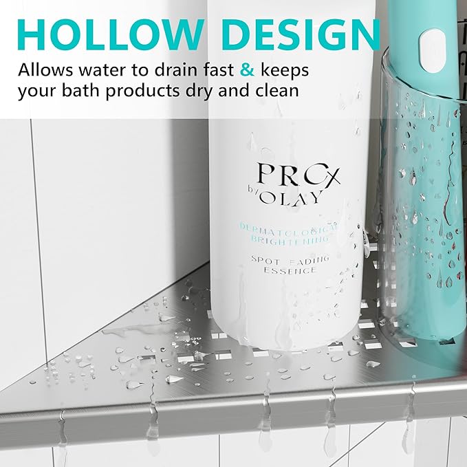 Corner Shower Shelves, 10” Recessed Tile Shower Shelf Brushed Nickel, 304 Stainless Steel Grout in Corner Tile Bathroom Shelves, No Drilling, 2 Pack-NeatNest