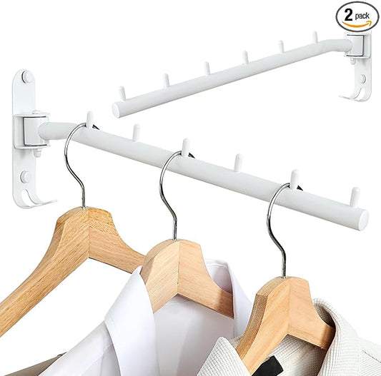 Alise Swivel Clothes Hanger Rack, Stainless Steel Laundry Wall Mounted Drying Rack, Space Saver Clothing Hanging With for Closet Bedroom Laundry, White, 2 Pack-NeatNest