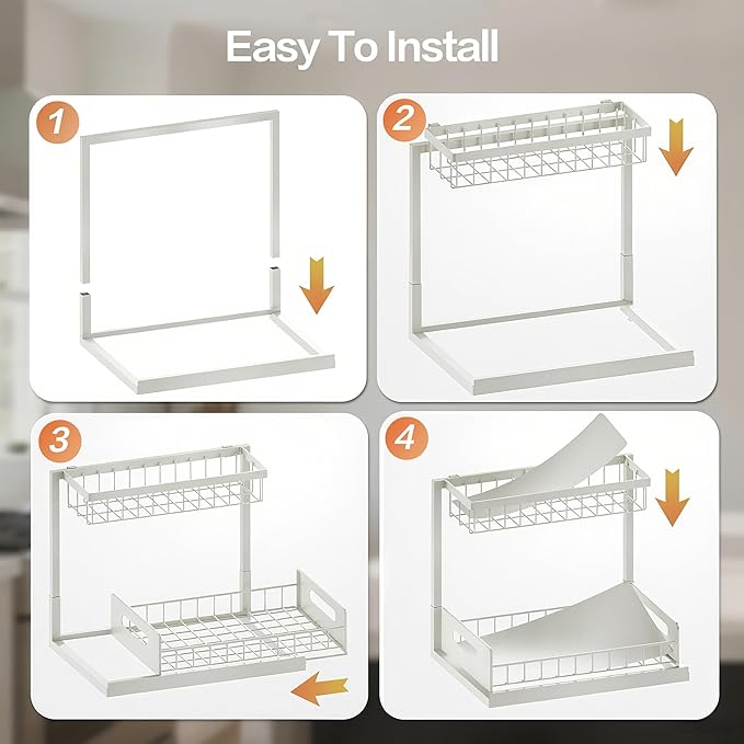 VUSIGN Under Sink Organizer, 2 Tier Pull Out Bathroom Cabinet Organizer, Under Kitchen Sink Organizers and Storage, Under Sink Shelf,2 Pack, White-NeatNest