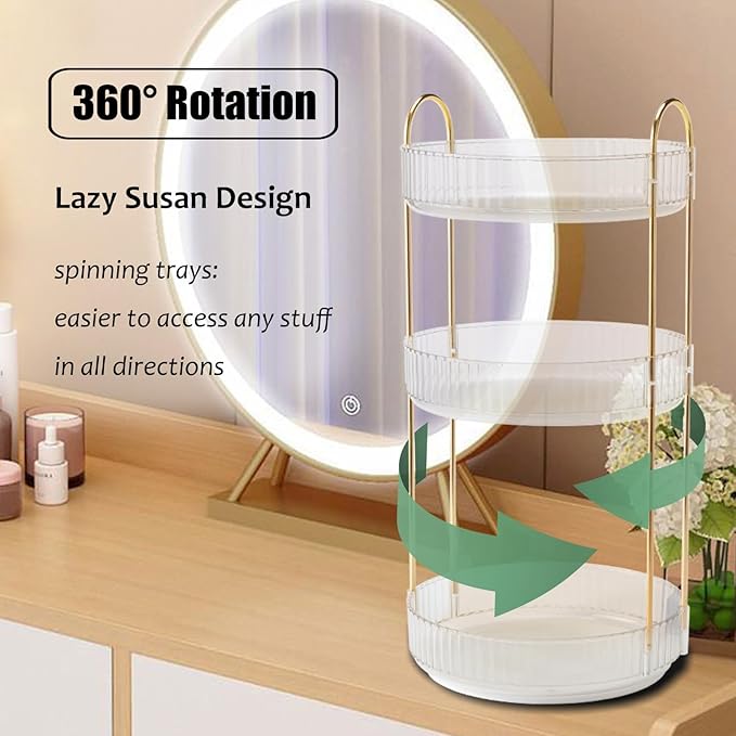 Rotating Makeup Organizer Countertop 3 Tier Lazy Susan Trays Clear Skincare Perfume Storage for Bathroom Counter Vanity, Transparent-NeatNest