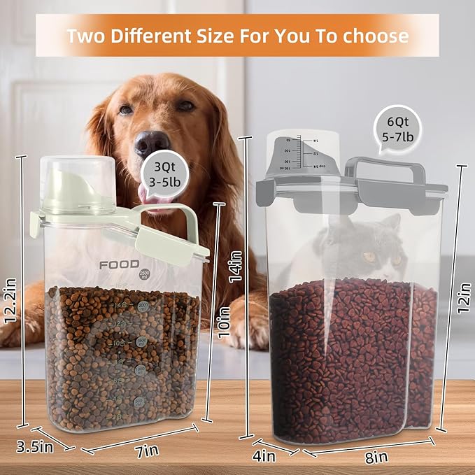 5-7LBS Airtight Dog Cat Food Storage Container with Pet stacking bowls, Upgraded Large Nozzle Clear Plastic Pet Storage Bin BPA-Free for Cats, Dogs, Birds, Chickens, Fishs-6Qt (Elegant Gray 5L-1pack)-NeatNest