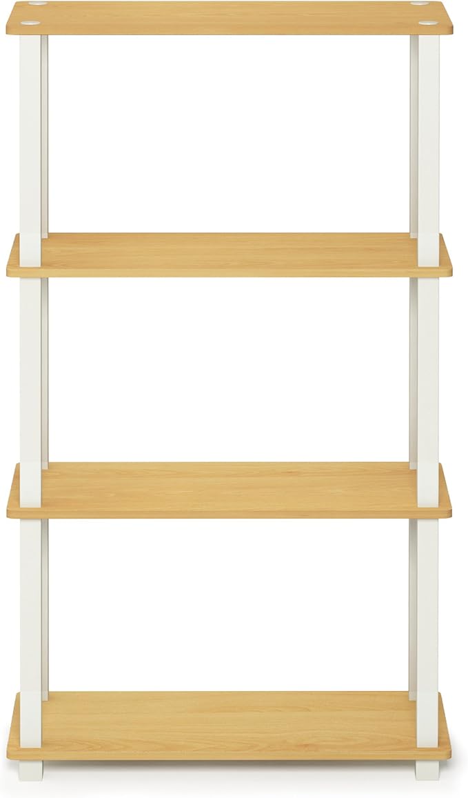 Furinno Turn-N-Tube 4-Tier Multipurpose Shelf Display Rack, Square Tube, Beech/White-NeatNest