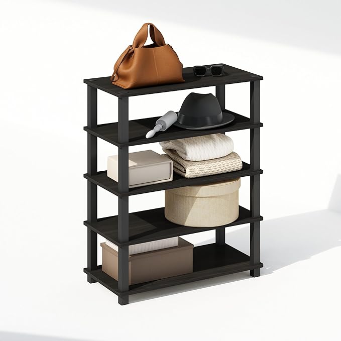 Furinno Turn-S-Tube 3-Tier Multipurpose Stackable Standing Shelves, Espresso/Black, Set of 2-NeatNest