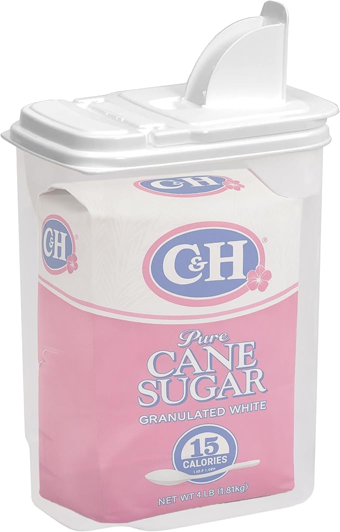Buddeez Large Food Storage Container - 3.75 Quart Sugar Buddy, All Purpose Clear Kitchen Organization and Storage - Sugar, Flour, Cereal, Rice Dispenser, EZ Pour Spout & Easy Grip Handle (White Lid)-NeatNest