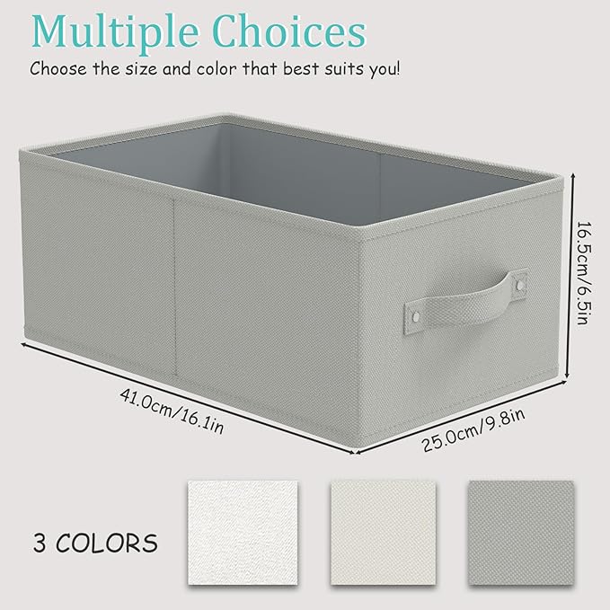Fabric Storage Boxes for Shelves, 3 Pack Foldable Cloth Bins, Closet Organizers System with 2 Handles, Durable and Sturdy, Saving Space, Grey, 16.1 x 9.8 x 6.5 In, XSNY11GM-3-NeatNest