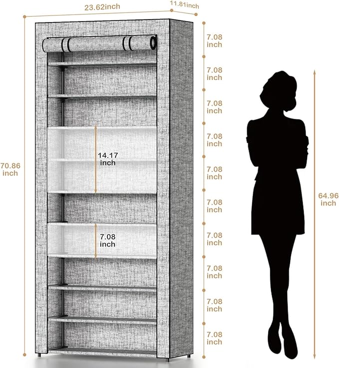 Covered Shoe Rack Tall Metal Shoes Rack Organizer for Entryway Garage Closet Tall Shoe Shelf Shoe Storage Cabinet Free Standing Large Garage Shoes Racks Organizer (23.6 L x 11.8W)-NeatNest