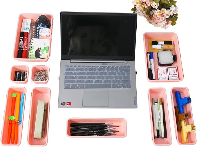 15 PCS Interlocking Desk Drawer Organizer Separator for Office,Bathroom,Kitchen,Makeup（Pink）-NeatNest