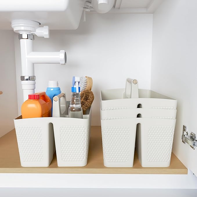 Shower Caddy Portable and Cleaning Caddy Organizer for Bathroom, Kitchen,Toiletries Storage, Caddy organizer with handle, Rust-Resistant, Durable Material(Milky White, 9.36"L×7.73"W×7.24"H)-NeatNest