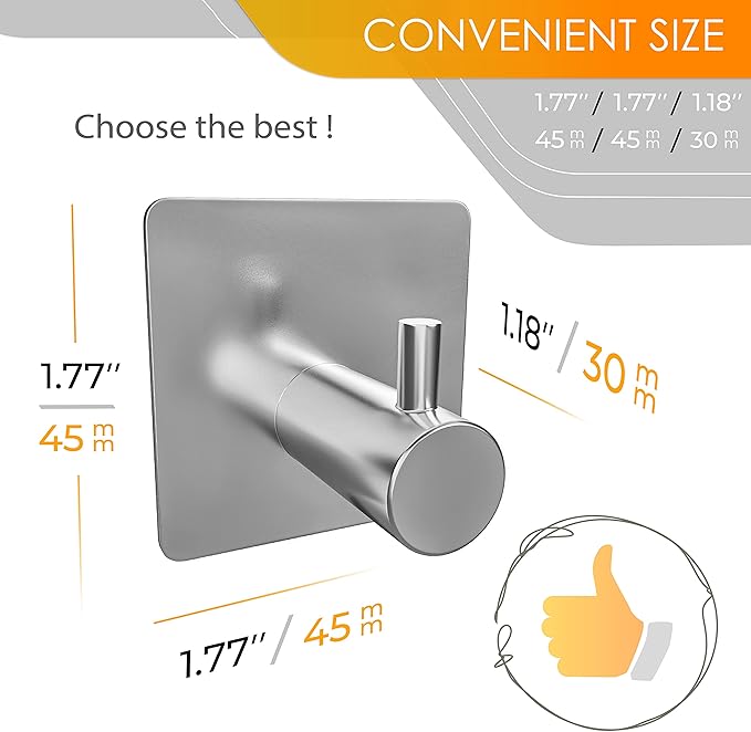 Brushed Nickel Self Adhesive Towel Hooks for Bathroom Wall Door Mounted - SUS304 Stainless Steel Strong Strips Stick on 3M Wall Hooks for Hanging Coat, Hat, Bag, Key, Jacket – 6 Pack-NeatNest