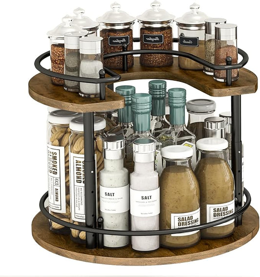 2 Tier Lazy Susan Organizer,2-Tier Spinning Spice Rack with Stable Carousel Base & 4 Height Settings for Cupboard Kitchen Countertop Dining Table Cupboard (Round)-NeatNest