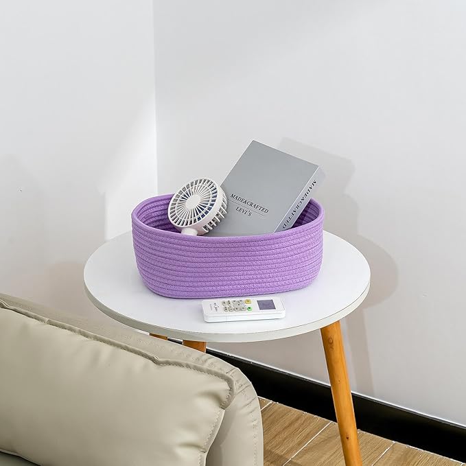 CubesLand Small Storage Baskets for Shelves, Closet Organization Storage Bins Empty Gift Basket 3 Packs Baby Nursery Woven Baskets for Organizing, Rectangular Clothes Closet Shelves Baskets Purple-NeatNest