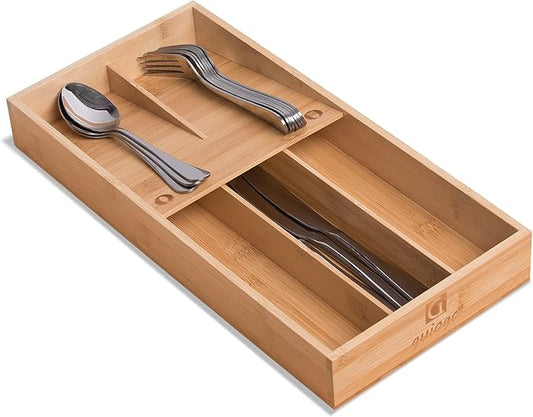 Bamboo Silverware Organizer, Kitchen Silverware Drawer Organizer, Utensil Tray Holder, Cutlery Tray for Spoons, Forks, Knives-NeatNest