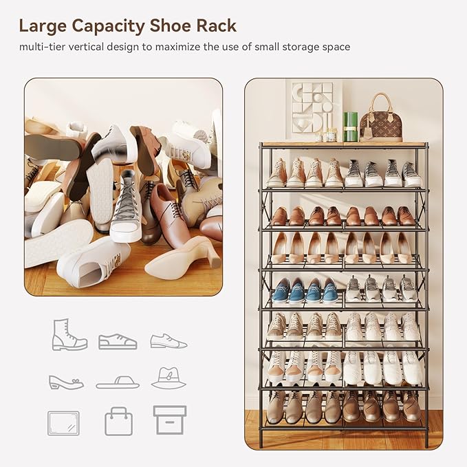 IBUYKE 8 Tier Shoe Rack, Large Capacity Shoe Storage Organizer for 32 Pairs of Shoes, Metal Shoe Storage Rack with Shelf for Entryway Hallway Closet Garage, Rustic Brown and Black TXJ018H-NeatNest