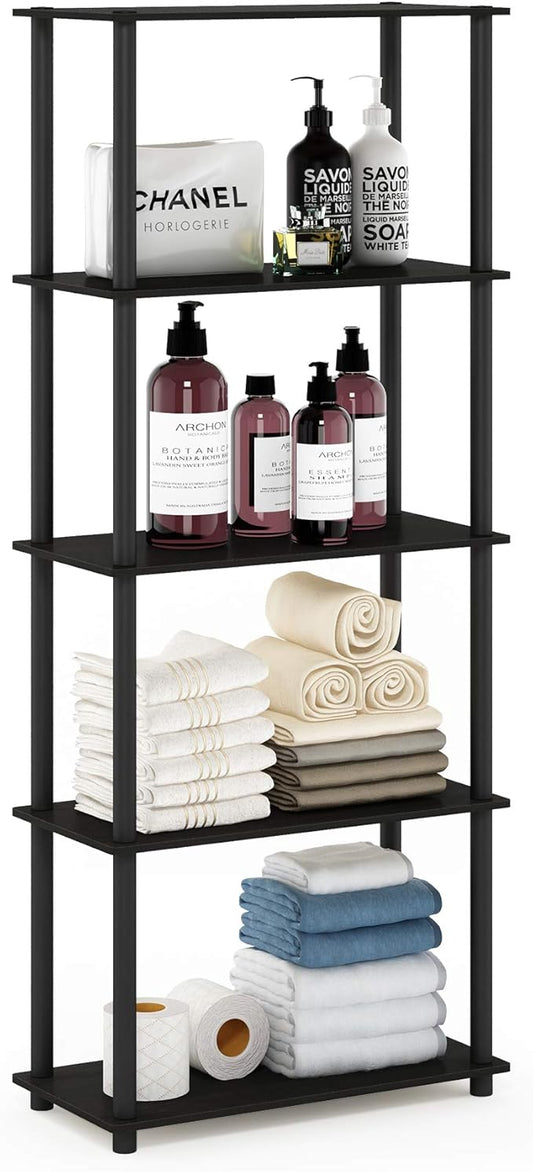 Furinno Turn-N-Tube 5-Tier Multipurpose Shelf / Display Rack / Storage Shelf / Bookshelf, Round Tubes, Espresso/Black-NeatNest