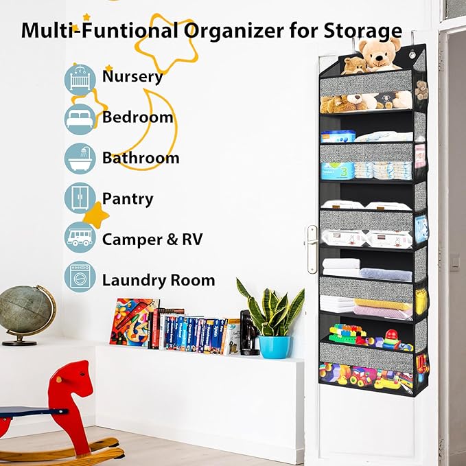 homyfort Over Door Organizer with 5 Large Pockets 10 Mesh Side Pockets, 5-Shelf Extra Large and Sturdy Hanging Storage Organizer for Pantry, Nursery (Black)-NeatNest