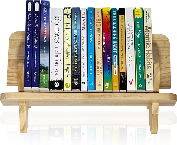 Couch-Style Desktop Bookshelf Organizer - Natural Wood Desk Top Bookshelf for Books, CDs, Magazines, Space-Saving for Home Office/Dorm (1, Oblong)-NeatNest